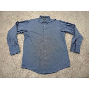 Bill Blass Button Up Shirt Mens 17 1/2 Blue Tall Black Label Wrinkle Free Casual